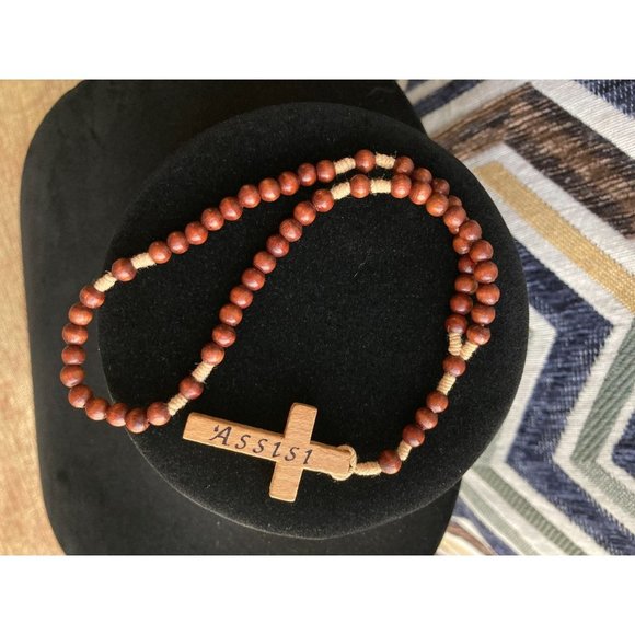 Small Wooden Rosary Bracelet w Assisi Cross - Picture 4 of 5